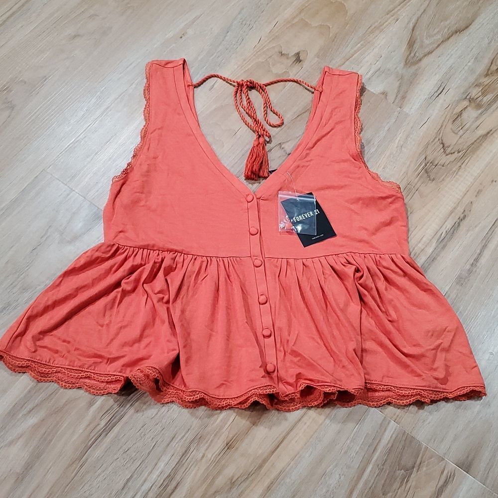🔹️NWT Forever 21 Rust Orange Peplum Sleeveless Top Large